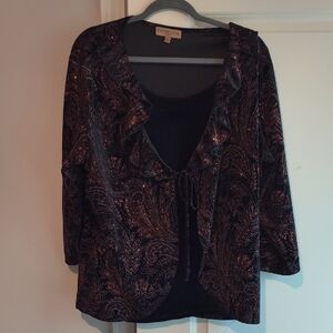 Notations Black Tie Front 3/4 Sleeve Blouse